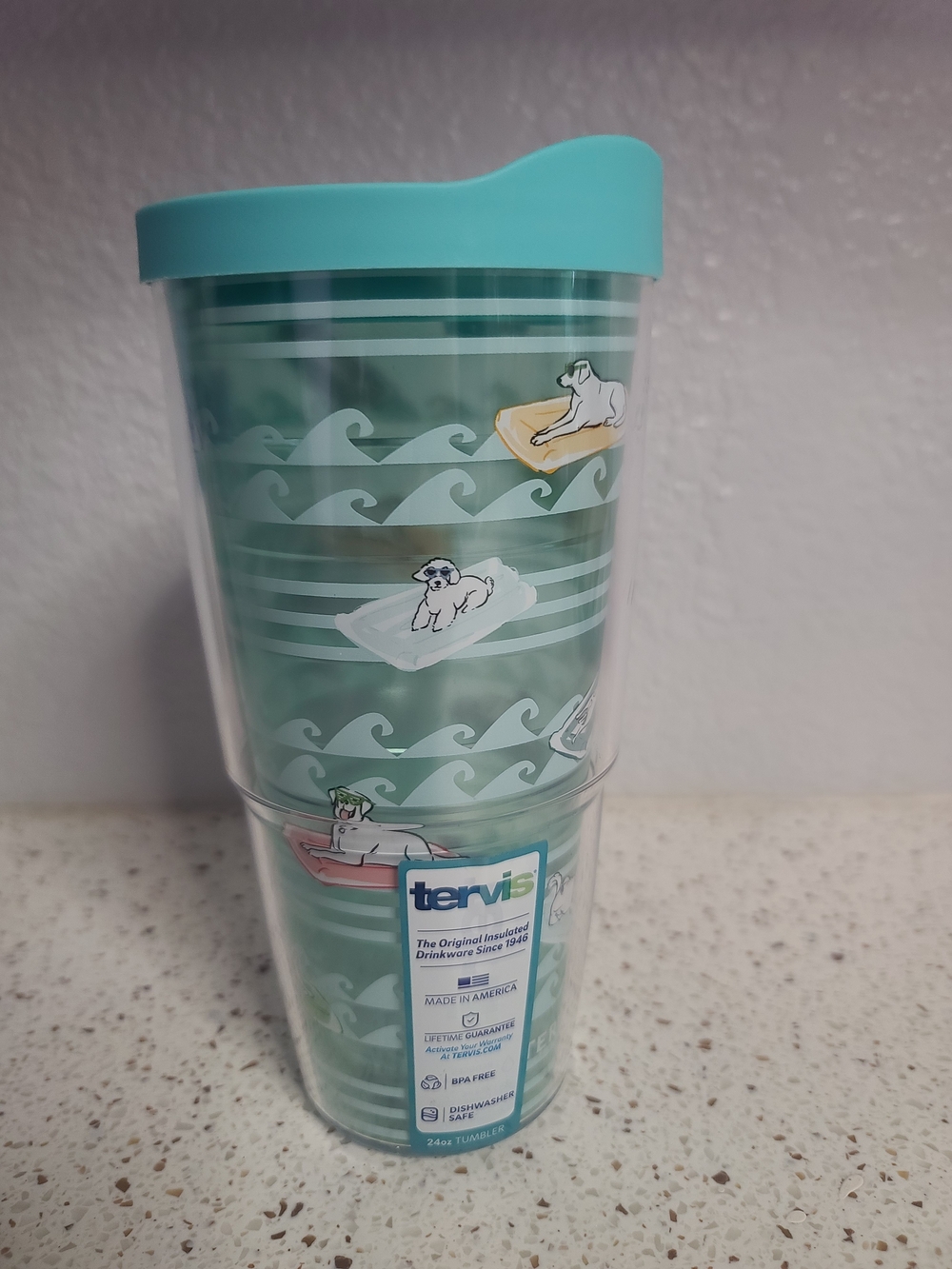 tervis Mint Green Dog Pool Scene Tumbler with Lid 24oz